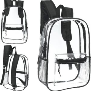 Moda West 24 Pack 17inch Wholesale Bulk Clear Backpack In Black Color