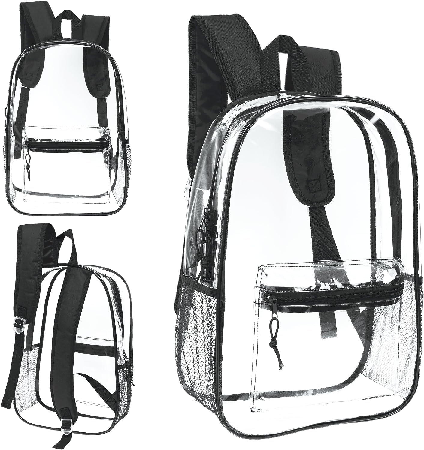 Moda West 24 Pack 17inch Wholesale Bulk Clear Backpack In Black Color