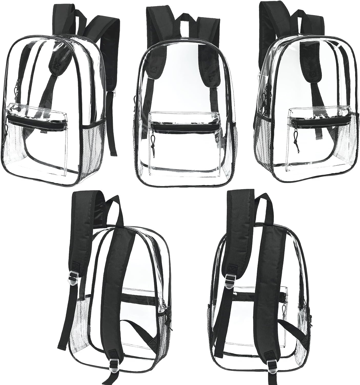 Moda West 24 Pack 17inch Wholesale Bulk Clear Backpack In Black Color