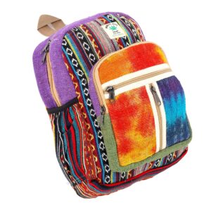 Unique design Himalaya Hemp Tie Dye Hippie Backpack Festival Backpack Hiking Backpack FAIR TRADE Handmade with Love. (PURPLE)