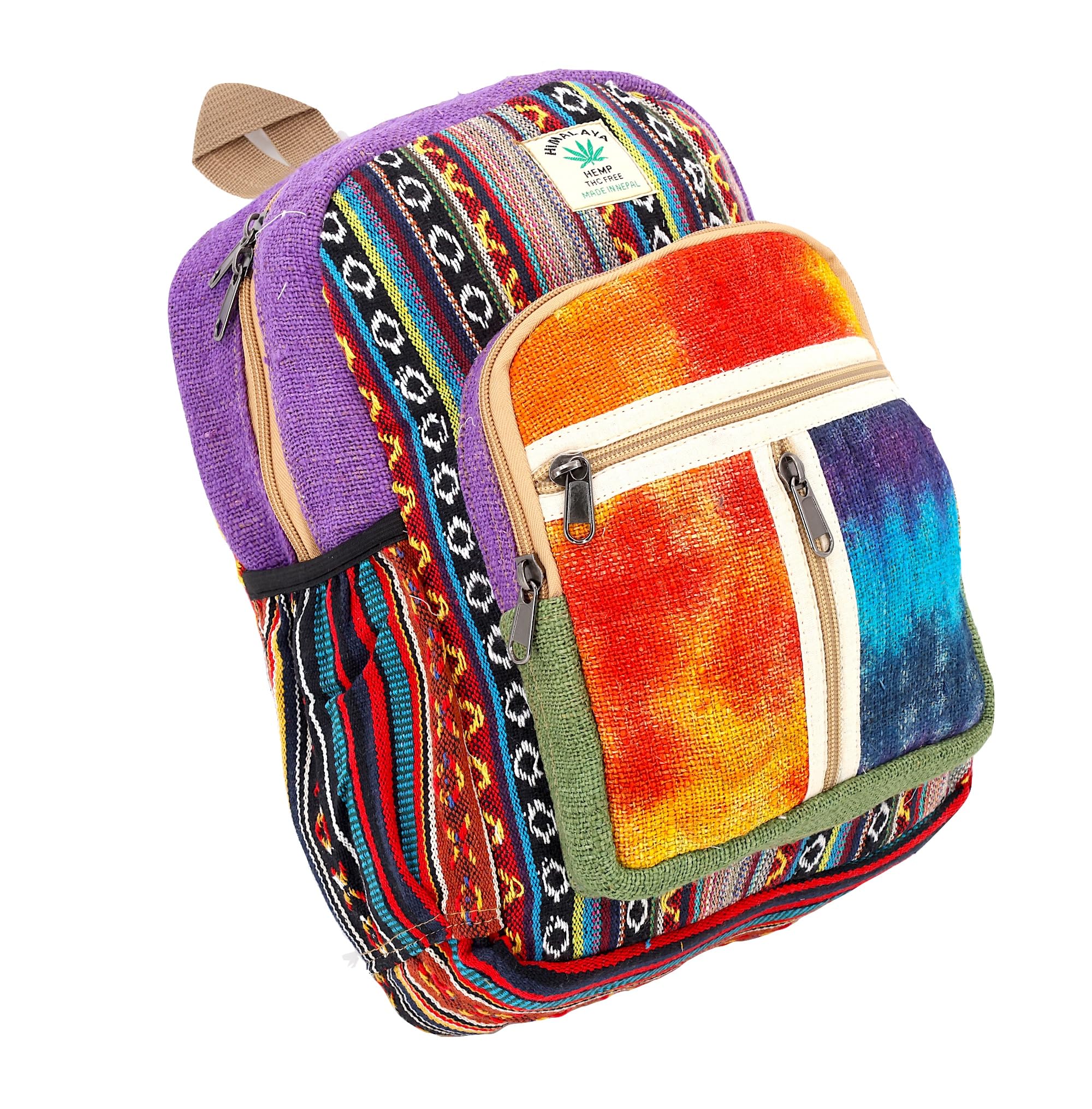 Unique design Himalaya Hemp Tie Dye Hippie Backpack Festival Backpack Hiking Backpack FAIR TRADE Handmade with Love. (PURPLE)