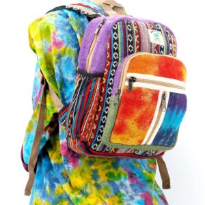 Unique design Himalaya Hemp Tie Dye Hippie Backpack Festival Backpack Hiking Backpack FAIR TRADE Handmade with Love. (PURPLE)