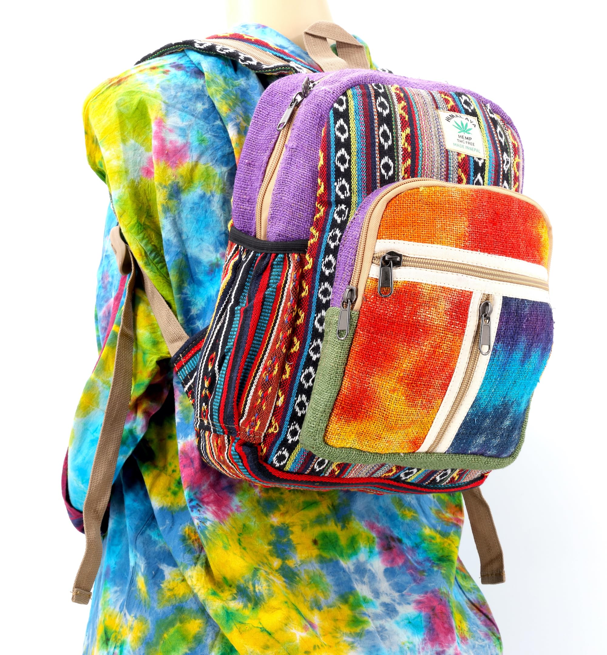 Unique design Himalaya Hemp Tie Dye Hippie Backpack Festival Backpack Hiking Backpack FAIR TRADE Handmade with Love. (PURPLE)