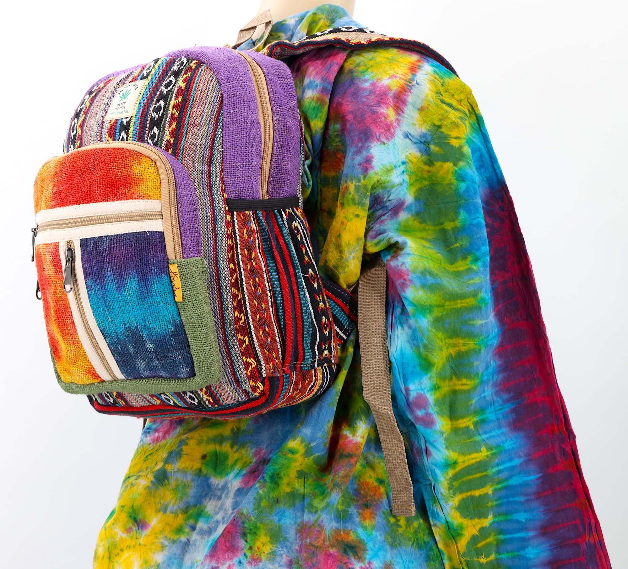 Unique design Himalaya Hemp Tie Dye Hippie Backpack Festival Backpack Hiking Backpack FAIR TRADE Handmade with Love. (PURPLE)