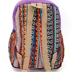 Unique design Himalaya Hemp Tie Dye Hippie Backpack Festival Backpack Hiking Backpack FAIR TRADE Handmade with Love. (PURPLE)