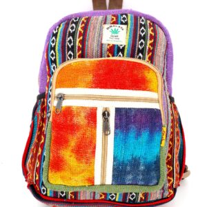 Unique design Himalaya Hemp Tie Dye Hippie Backpack Festival Backpack Hiking Backpack FAIR TRADE Handmade with Love. (PURPLE)