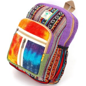 Unique design Himalaya Hemp Tie Dye Hippie Backpack Festival Backpack Hiking Backpack FAIR TRADE Handmade with Love. (PURPLE)