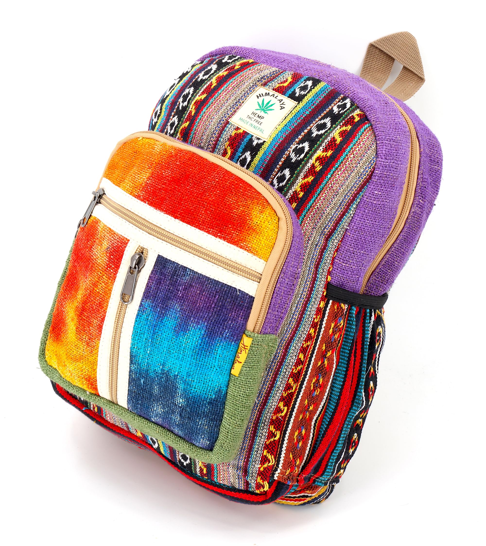 Unique design Himalaya Hemp Tie Dye Hippie Backpack Festival Backpack Hiking Backpack FAIR TRADE Handmade with Love. (PURPLE)