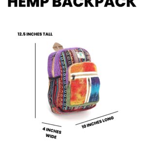 Unique design Himalaya Hemp Tie Dye Hippie Backpack Festival Backpack Hiking Backpack FAIR TRADE Handmade with Love. (PURPLE)