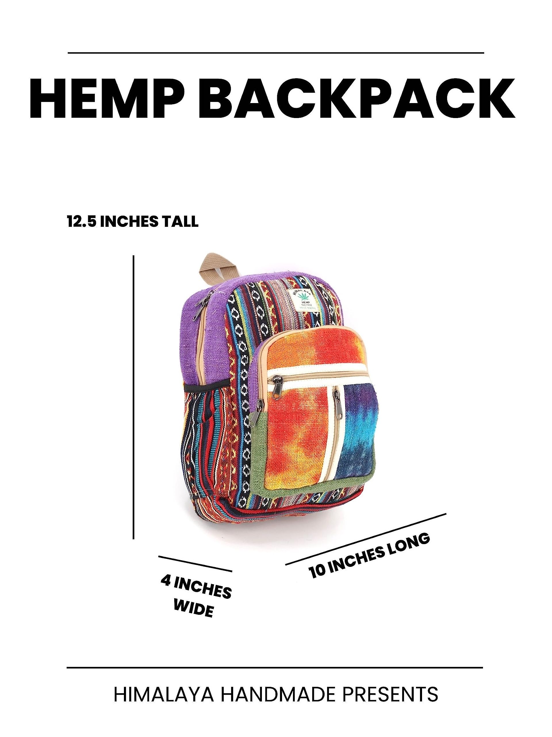 Unique design Himalaya Hemp Tie Dye Hippie Backpack Festival Backpack Hiking Backpack FAIR TRADE Handmade with Love. (PURPLE)