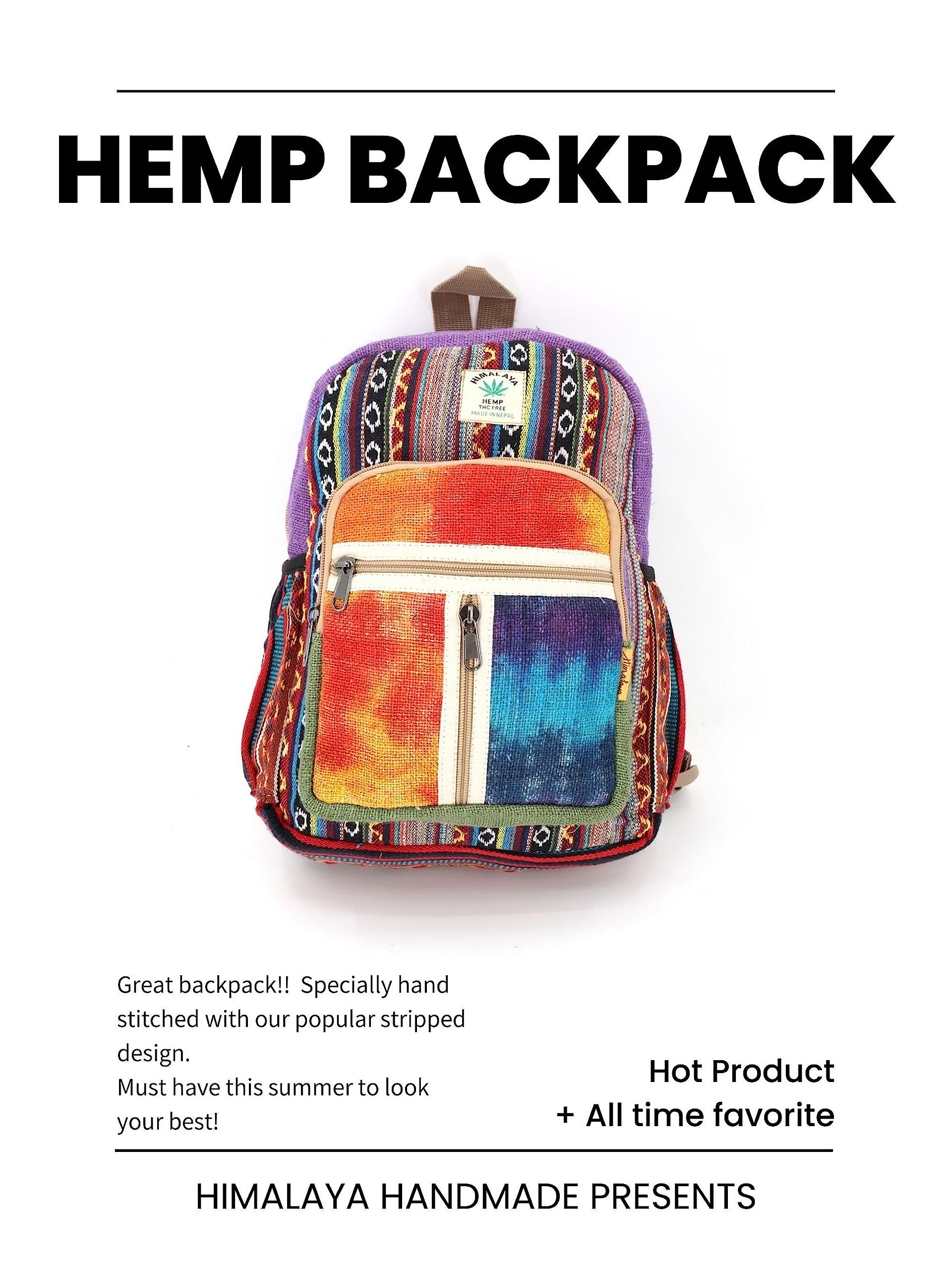 Unique design Himalaya Hemp Tie Dye Hippie Backpack Festival Backpack Hiking Backpack FAIR TRADE Handmade with Love. (PURPLE)