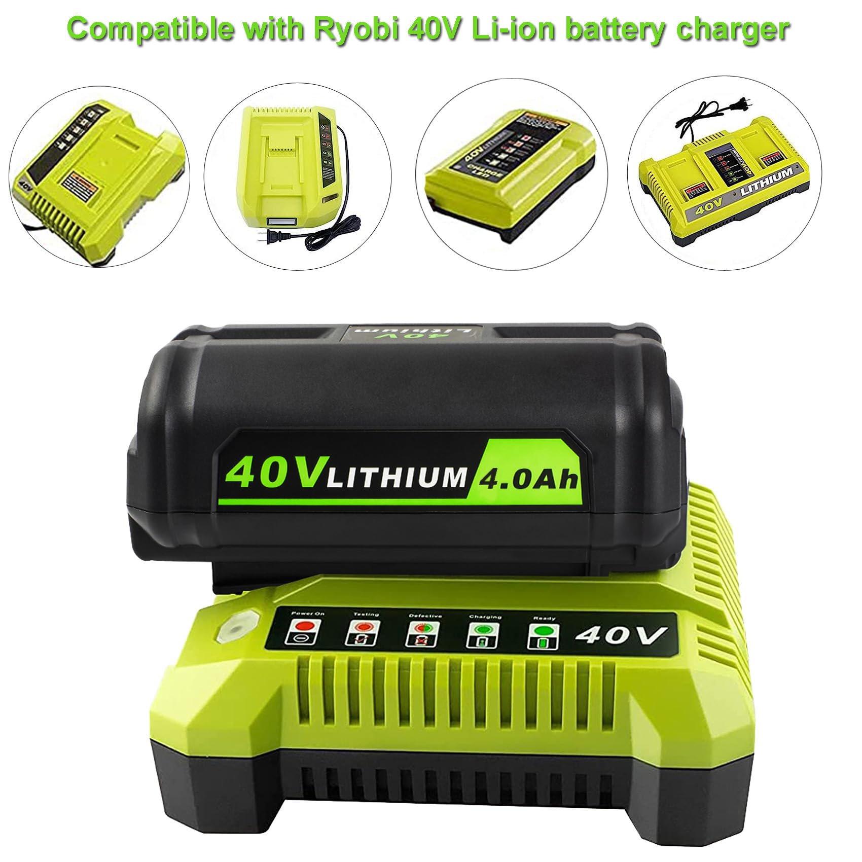 Bdreer 40V 4.0Ah Battery Replacement for Ryobi 40V Battery Compatible with Ryobi 40V Cordless Power Tools and Charger