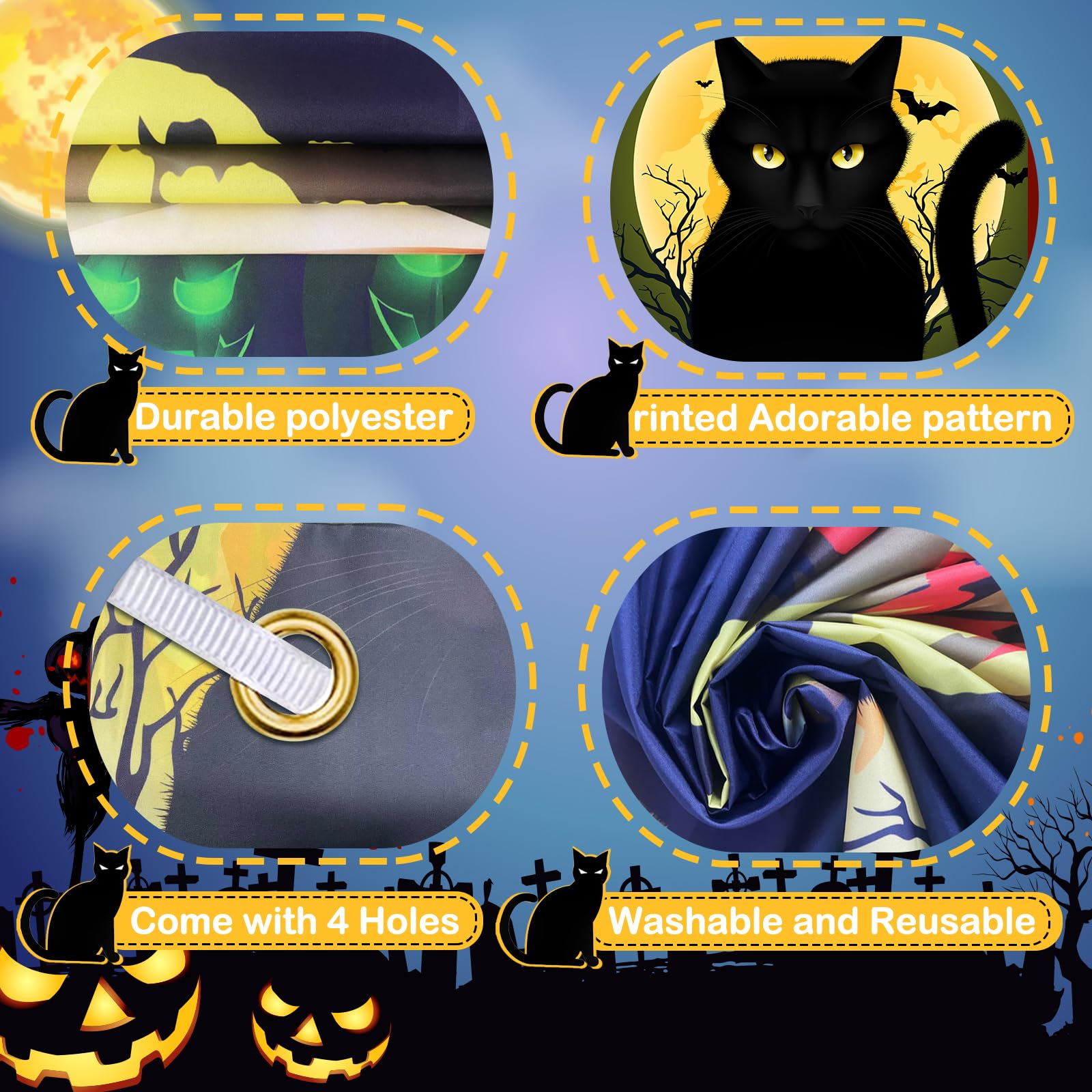 Halloween Black Cat Door Banner, Scary Cat Halloween Door Cover Halloween Door Decorations Trick or Treat Halloween Party Banner for Front Door Porch Halloween Party Supplies Horror Decor Backdrop