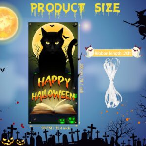 Halloween Black Cat Door Banner, Scary Cat Halloween Door Cover Halloween Door Decorations Trick or Treat Halloween Party Banner for Front Door Porch Halloween Party Supplies Horror Decor Backdrop