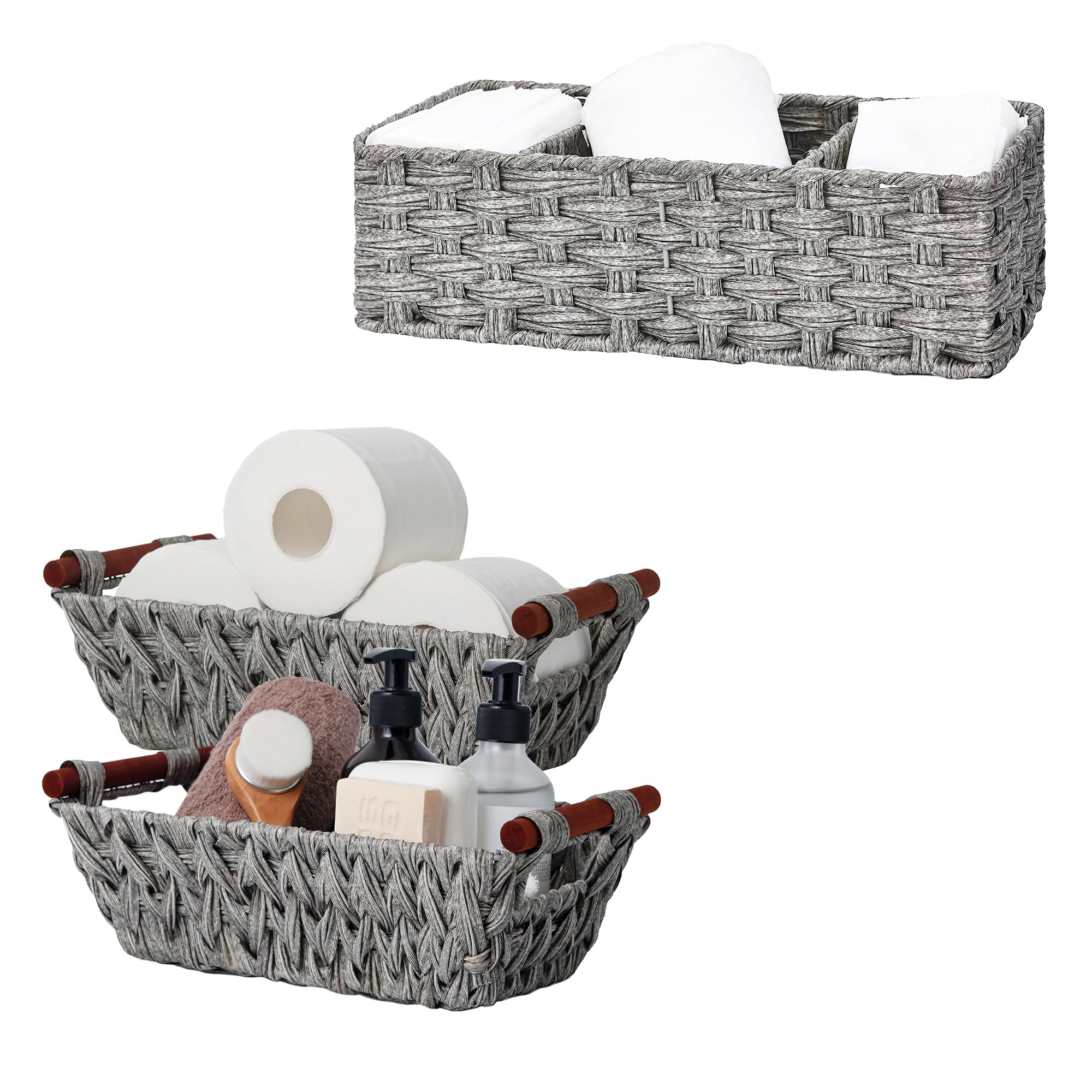 GRANNY SAYS Bundle of 1-Pack Woven Baskets for Storage & 2-Pack Rectangle Toilet Tank Topper