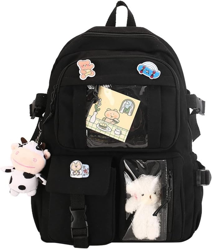 ChenLee Kawaii Backpack Rucksack Aesthetic Student Bookbags with Kawaii Pin and Pendants Accessories for Teen Girls