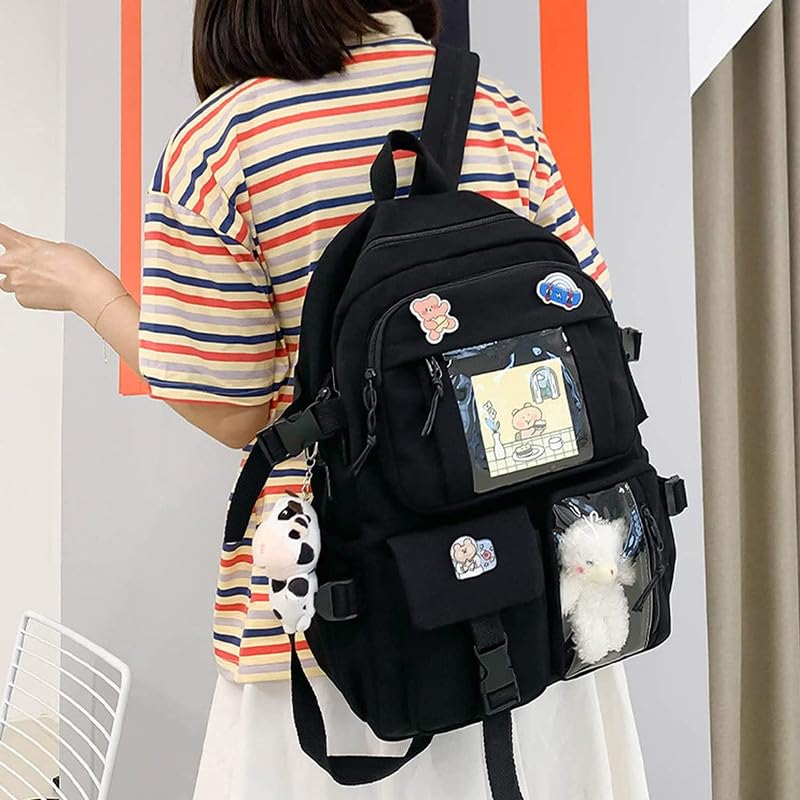 ChenLee Kawaii Backpack Rucksack Aesthetic Student Bookbags with Kawaii Pin and Pendants Accessories for Teen Girls