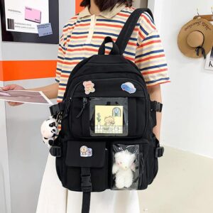 ChenLee Kawaii Backpack Rucksack Aesthetic Student Bookbags with Kawaii Pin and Pendants Accessories for Teen Girls