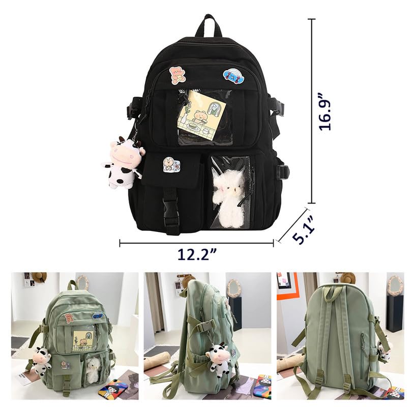 ChenLee Kawaii Backpack Rucksack Aesthetic Student Bookbags with Kawaii Pin and Pendants Accessories for Teen Girls