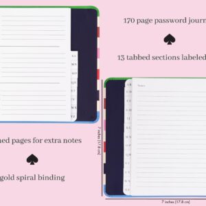 Kate Spade New York Password Book with Tabs, 170 Page Password Journal, Spiral Password Book with Leatherette Hardcover, Adventure Stripe