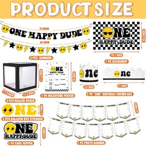 One Happy Dude 1st Birthday Party Decorations Party Supplies First Birthday Party Decoration for Boy Black and Yellow Theme Backdrop Balloon High Chair Banner Balloon Boxes Crown Poster (Selection-D)