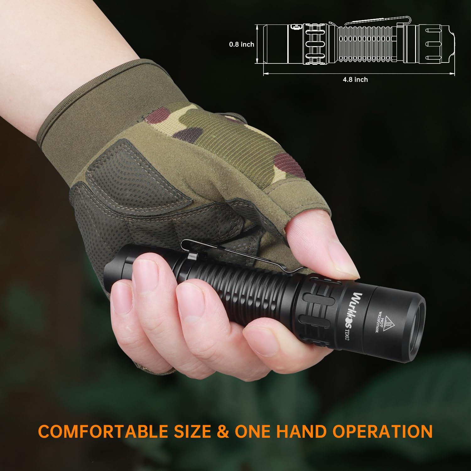 Wurkkos TD02 Led Tactical Flashlight, Super Bright Pocket Flashlights Rechargeable, 2000 High Lumens Flashlight EDC Flash Light with Type C Charging Port Tail Switch for Outdoor and Indoor Activities