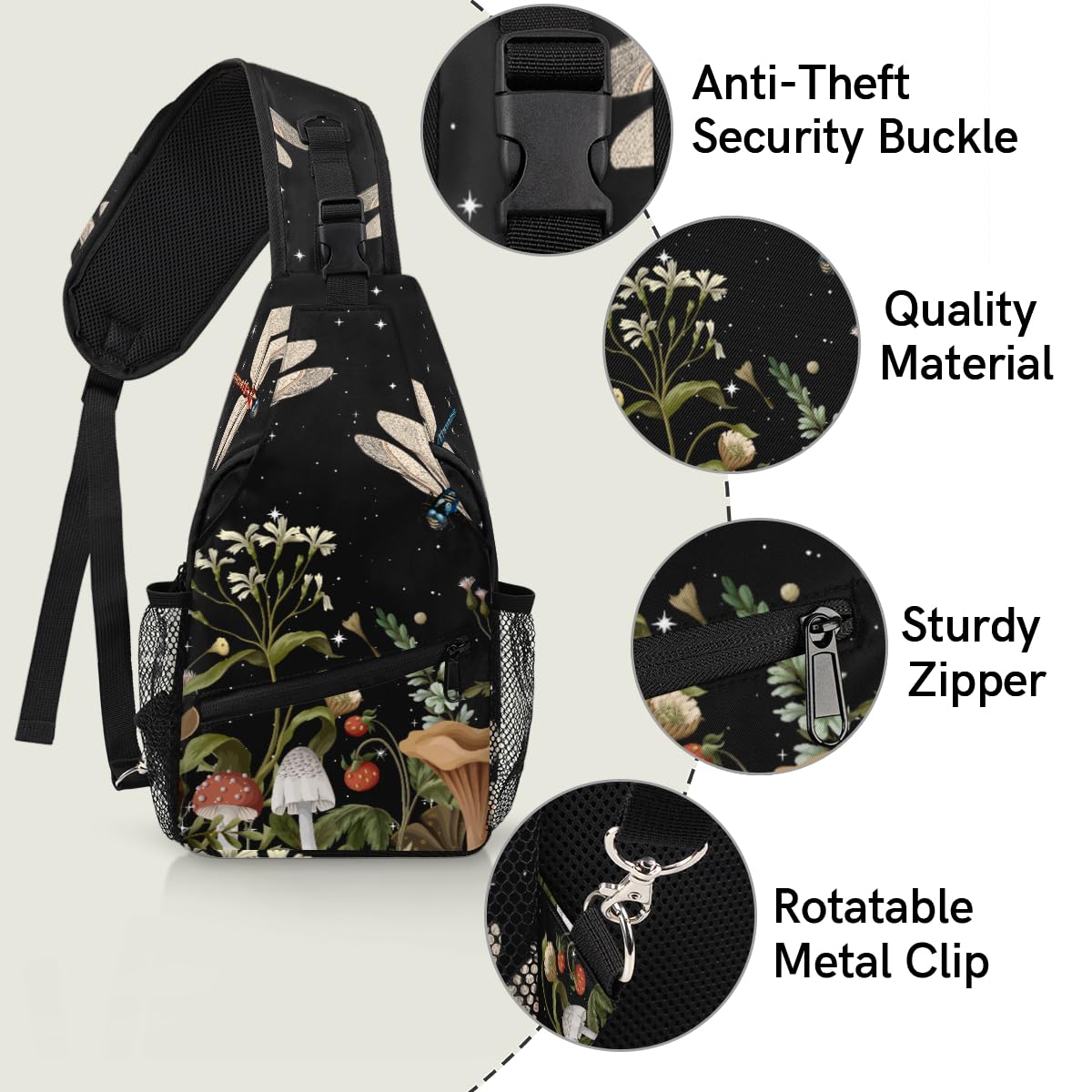 Animal Dragonfly Sling Bag Crossbody Sling Backpack Water Resistant Shoulder Bag Outdoor Travel Hiking Chest Bag Daypack for Women Men Unisex