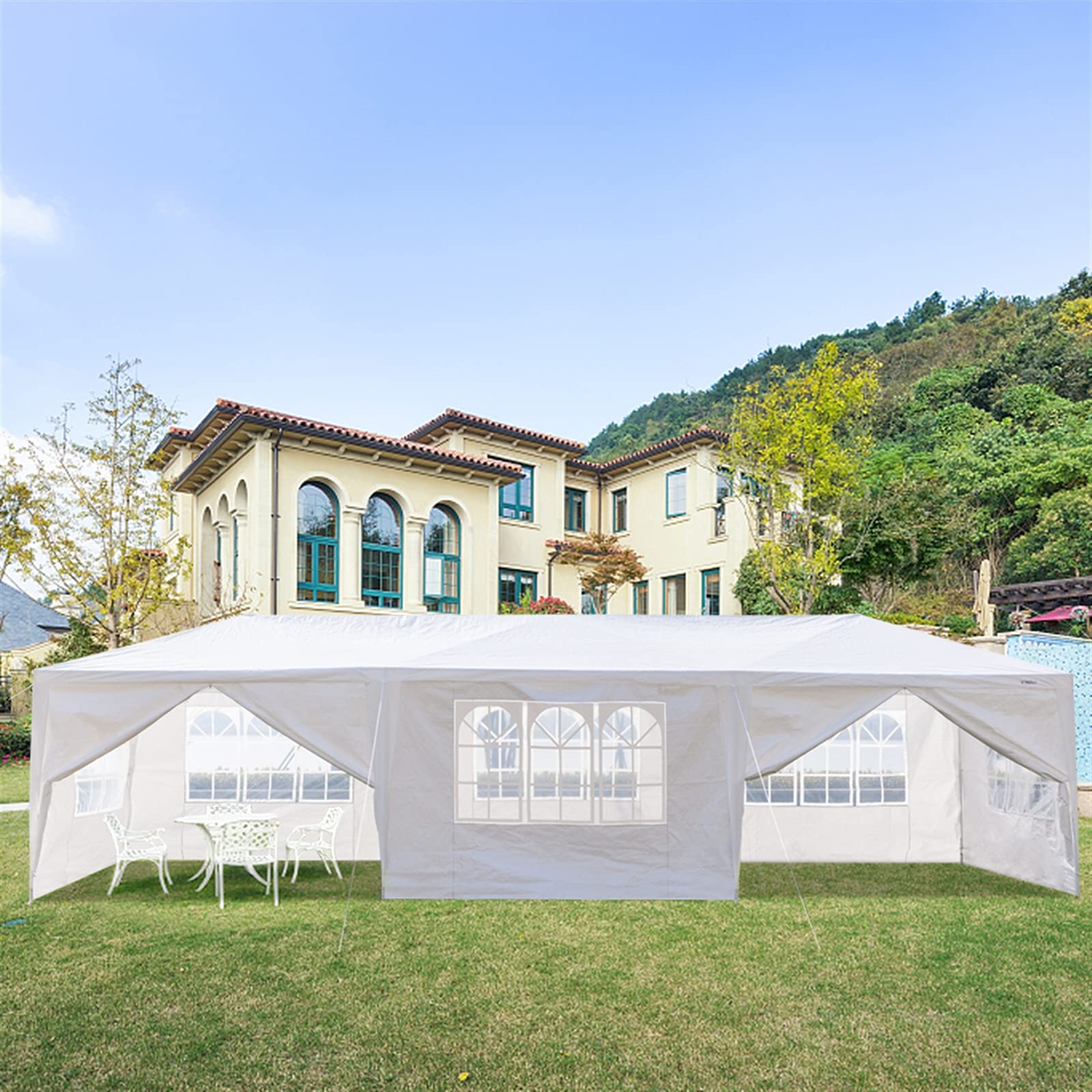 Party Tent 10 x 30' for Parties Heavy Duty Outdoor Wedding Tent White Large Patio Gazebo Carport Canopy Shade, 8-Sided Tents Removable Walls, Perfect for Birthday,Graduation,BBQ
