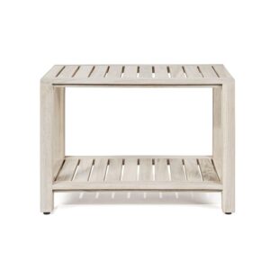 TeakCraft Gray Teak Shower Bench with Shelf 24 Inch for Bathroom, Spa - Fully Assembled, Shower Stool, Rustic Gray Finish, The Luni