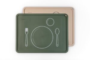 chamos silicone placemats for toddlers and kids - montessori placemat - non-slip (sage & beige)