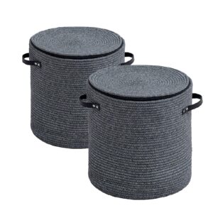wayideal 2 packs cotton rope storage basket with lid & wicker basket with lid for toys, books, multi-purpose storage basket for living room,christmas gifts. 14x13 inches(2packs,dark grey)