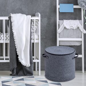 Wayideal 2 Packs Cotton rope Storage Basket with Lid & Wicker basket with Lid for Toys, Books, Multi-Purpose Storage Basket for Living Room,Christmas gifts. 14x13 inches(2Packs,DARK GREY)