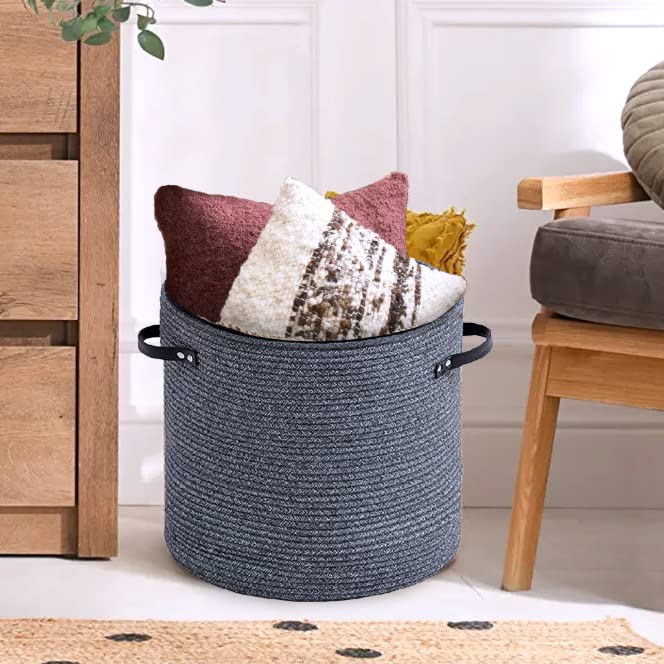 Wayideal 2 Packs Cotton rope Storage Basket with Lid & Wicker basket with Lid for Toys, Books, Multi-Purpose Storage Basket for Living Room,Christmas gifts. 14x13 inches(2Packs,DARK GREY)