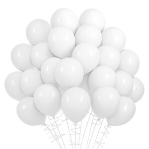 rubfac white balloons, 70pcs 5 inch white balloons and ribbon, thick latex balloons for birthday wedding baby shower graduation anniversary party decorations