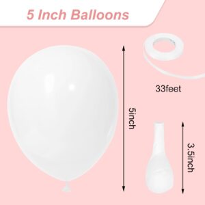 RUBFAC White Balloons, 70pcs 5 Inch White Balloons and Ribbon, Thick Latex Balloons for Birthday Wedding Baby Shower Graduation Anniversary Party Decorations