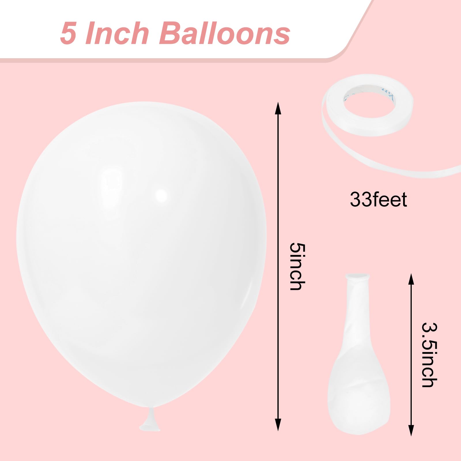 RUBFAC White Balloons, 70pcs 5 Inch White Balloons and Ribbon, Thick Latex Balloons for Birthday Wedding Baby Shower Graduation Anniversary Party Decorations