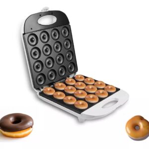 Mini Pancakes Maker, Mini Donut Maker Machine for Breakfast, Snacks, Desserts & More With Non-stick Surface, Cake Machine, Double-Sided Heating Makes 16 Doughnuts (White)