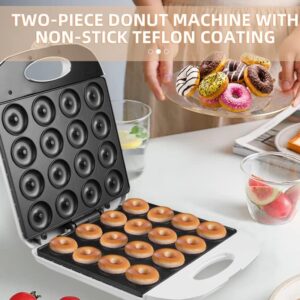 Mini Pancakes Maker, Mini Donut Maker Machine for Breakfast, Snacks, Desserts & More With Non-stick Surface, Cake Machine, Double-Sided Heating Makes 16 Doughnuts (White)