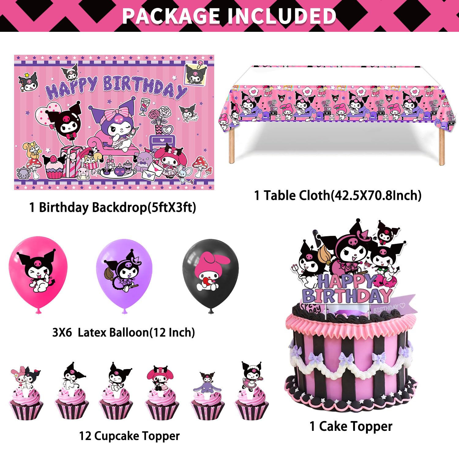 Kawaii Anime Cute Birthday Party Supplies, Cute Kitten Party Decorations Include Backdrop, Balloons, Tableware, Cupcake Toppers, Tablecloth, Stickers, Pink Kitten Themed Party Decorations for Girls