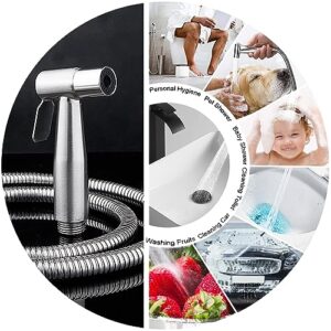 Handheld Bidet Sprayer Set for Toilet, Stainless Steel Hand Jet Sprayer with Anti-Leaking Hose & T-Adapter, Support Wall or Toilet Mount for Cloth Diaper Cleaning/Baby or Pets Shower