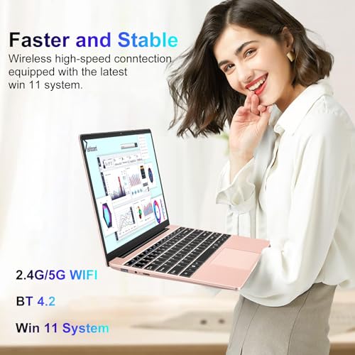 Ruzava/Aocwei 14" Laptop 6GB DDR4 256GB SSD Intel N4020(Up to 2.8Ghz) 2-Core Win 11 Notebook 1920x1080 FHD Dual WiFi BT 4.2 Support 512GB TF&1TB SSD Expand with Wireless Mouse for Work Study-Gold