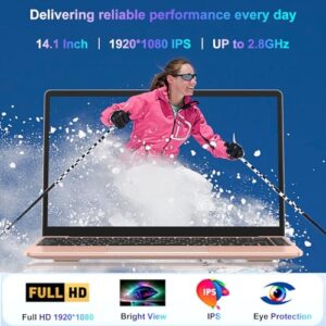 Ruzava/Aocwei 14" Laptop 6GB DDR4 256GB SSD Intel N4020(Up to 2.8Ghz) 2-Core Win 11 Notebook 1920x1080 FHD Dual WiFi BT 4.2 Support 512GB TF&1TB SSD Expand with Wireless Mouse for Work Study-Gold