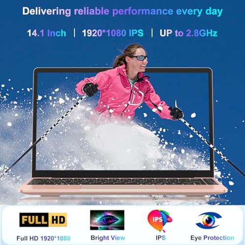 Ruzava/Aocwei 14" Laptop 6GB DDR4 256GB SSD Intel N4020(Up to 2.8Ghz) 2-Core Win 11 Notebook 1920x1080 FHD Dual WiFi BT 4.2 Support 512GB TF&1TB SSD Expand with Wireless Mouse for Work Study-Gold