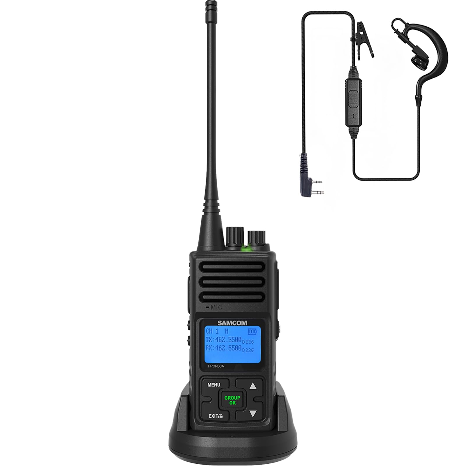 SAMCOM FPCN30A Two Way Radios Long Range 5 watts,Programmable UHF 2 Way Radios, 1500mAh Battery Operated Walkie Talkies with Earpieces for Adults, Group Call Long Distance Radio, 1 Pack