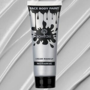 bowitzki face and body paint 2oz cream makeup 60ml water based face painting special effects for adults children kids halloween christmas party stage cosplay (silver)