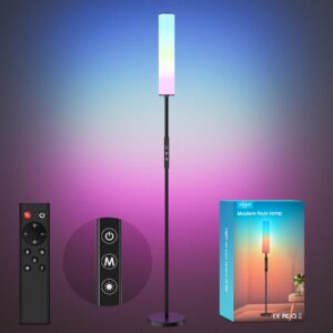 yikbik rgb corner floor lamp, 20w led corner lamp rgbw 2000k-6000k 3 colors temperature dimmable, 1500 lumens modern 65" tall standing lamps with remote touch switch for living room bedroom