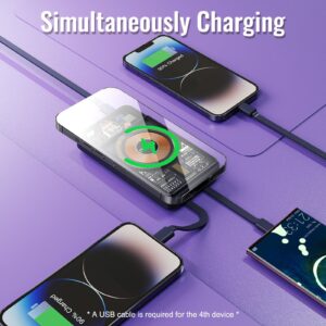 Miady Magnetic Battery Pack 10000mAh, PD 20W USB-C Fast Charging Power Bank/w Built-in Cables, Wireless Portable Charger for iPhone 15/14/13/12/11/... Series and Android Phones