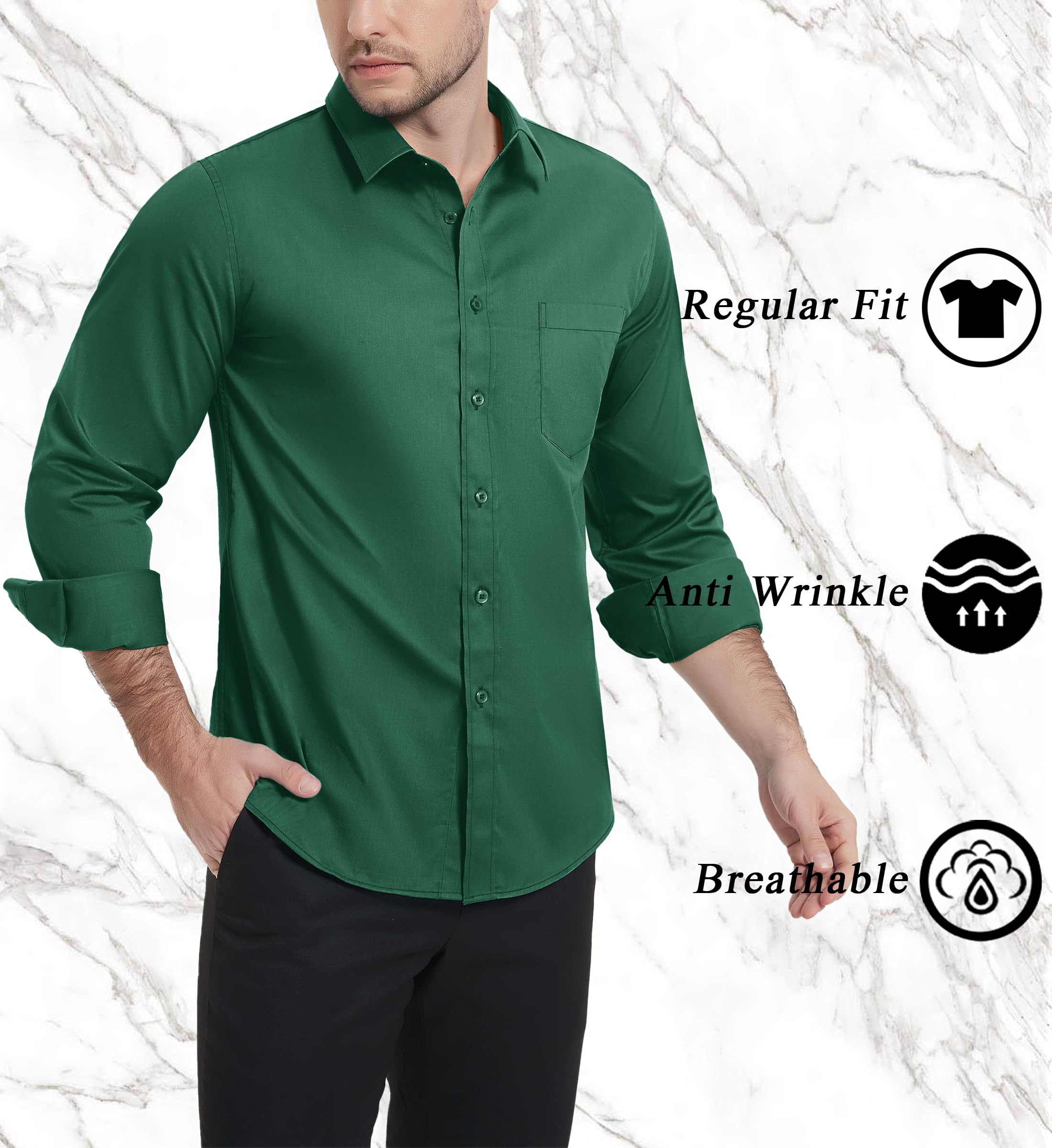 TACVASEN Dress Shirts for Men Business Shirts for Men Mens Green Dress Shirts Green Dress Shirts for Men Slim Fit Shirt Dress