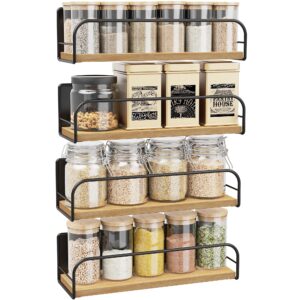 oropy magnetic spice racks for refrigerator, set of 4 metal kitchen spice organizer shelf，strong magnetic fridge wood holder