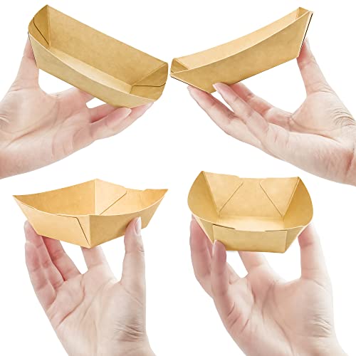 MotBach 300 Pack 1/2 Lb Paper Food Boat Trays Disposable Small Paper Boats, Mini Kraft Paper Food Trays Paper Food Serving Boat Tray Basket for Snacks Tacos Popcorn BBQ Sauce Fries Nacho